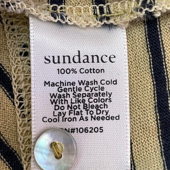 Sundance Cotton Stripe V-Neck Henley Tunic Top LARGE  Raw Edge Coastal Casual - Picture 8 of 8